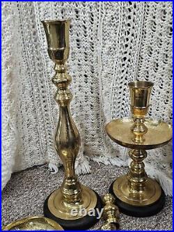 Vtg Moroccan Candle Holder Etched Brass Pillar Floor Altar Candlestick Pair 31