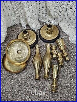 Vtg Moroccan Candle Holder Etched Brass Pillar Floor Altar Candlestick Pair 31