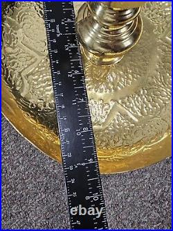 Vtg Moroccan Candle Holder Etched Brass Pillar Floor Altar Candlestick Pair 31