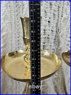 Vtg Moroccan Candle Holder Etched Brass Pillar Floor Altar Candlestick Pair 31