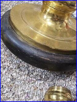 Vtg Moroccan Candle Holder Etched Brass Pillar Floor Altar Candlestick Pair 31