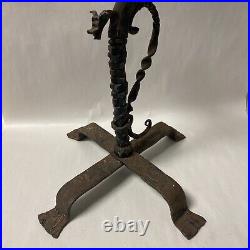 Vtg Or Antique Wrought Iron Dragon Candle Holder Wings Signed K Fischer