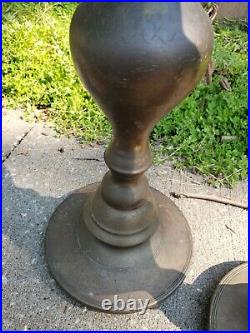 Vtg Pair 36.5 Tall Etched Brass Floor Temple Prayer Candlestick Candle Holder