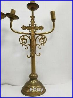 Vtg Pair Ornate Brass Candlestick Candelabra Gothic Church Altar Religious