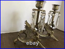 Vtg Pair Solid Brass Griffin Candlestick Holders Rare Griffin Gothic