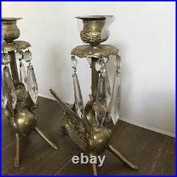 Vtg Pair Solid Brass Griffin Candlestick Holders Rare Griffin Gothic