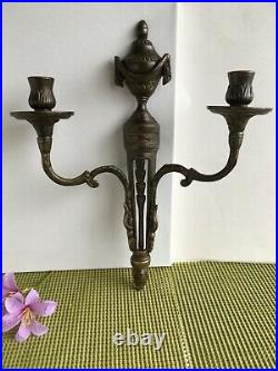 Vtg Pair of Brass Wall Sconces Candle Holders Neo-Classical Style Italy 13 1/4 H