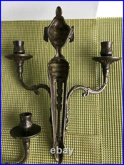 Vtg Pair of Brass Wall Sconces Candle Holders Neo-Classical Style Italy 13 1/4 H
