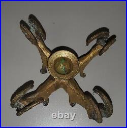 Vtg Patina Brass 4 Ram Single Candle Holder from 1950's Great Collector's Item