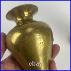 Vtg Solid Brass Candle Holder Candlestick Pair Eclectic Decor 7in Vase Heavy 6lb