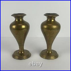 Vtg Solid Brass Candle Holder Candlestick Pair Eclectic Decor 7in Vase Heavy 6lb