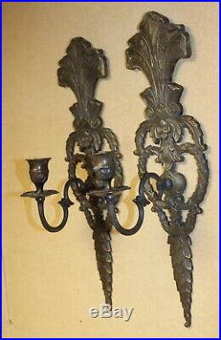Vtg. Victorian Brass Metal/Art Candle Holders Wall Sconces 16 3/4 x 5