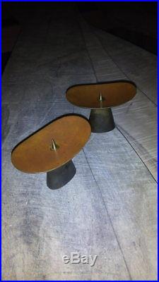 Vtg modern 50s 60s estate mcm Carl Aubock pair solid brass candle holders 3469