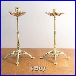 W. A. S. BENSON Pair of Arts and Crafts Brass & Copper Candlesticks Candle Holders