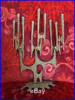 Wainberg Vintage Brass Brutalist Menorah Jerusalem Israel Candle Holder