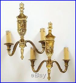 Wall sconce pair Louis XV antique style Vintage French wall candle lights