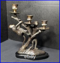 Whimsical'monkeys Candelabra' Brass/bronze Candlestand-candlestick, 3 Candles