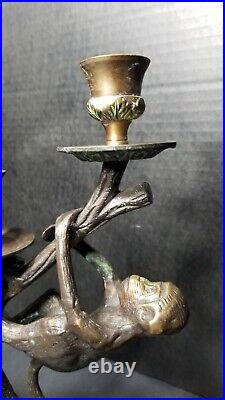 Whimsical'monkeys Candelabra' Brass/bronze Candlestand-candlestick, 3 Candles