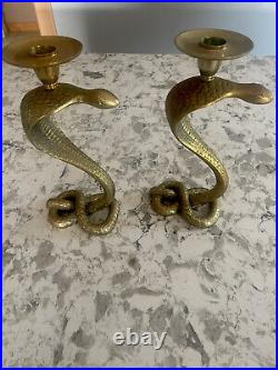 Wow! Heavy, Vintage Brass 9 Cobra Figure Eight Candle Holder Set