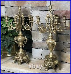 XL Brass Large Candelabras 6 Arm Vintage Candle Holders Ornate Italian